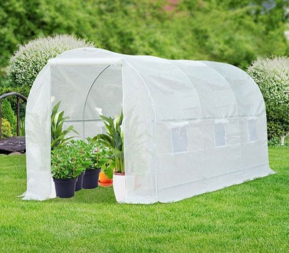 Outsunny Walk-in Tunnel Greenhouse Plant Growing House Portable White