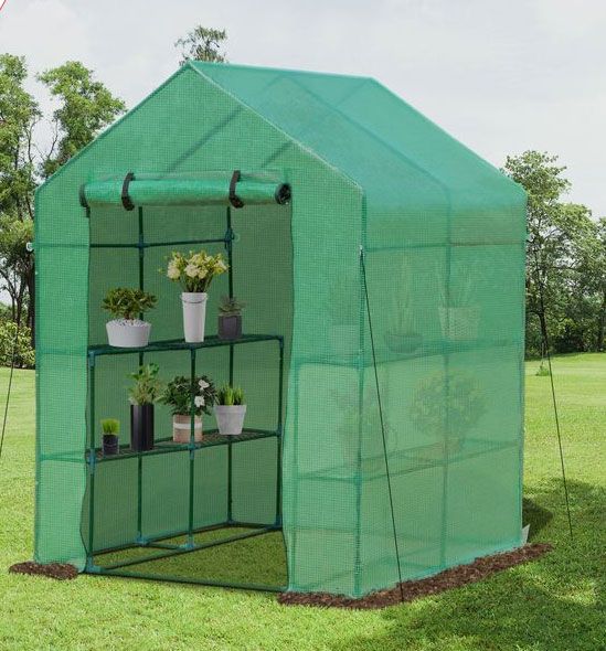 Outsunny 5' x 5' x 6' 2-Tier Shelf Greenhouse Warm House with Steel Frame PE Cover