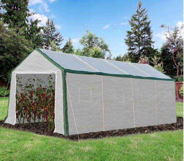 Outsunny 20' x 10' x 8' Walk-in Greenhouse with Roll Up Cover Windows Outdoor PE Cover