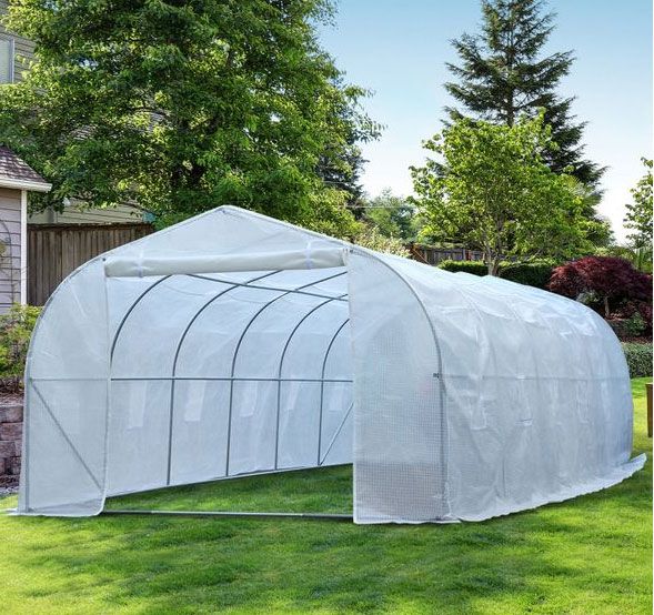 Outsunny 26' x 10' Large Outdoor Heavy Duty Walk-In Greenhouse - White