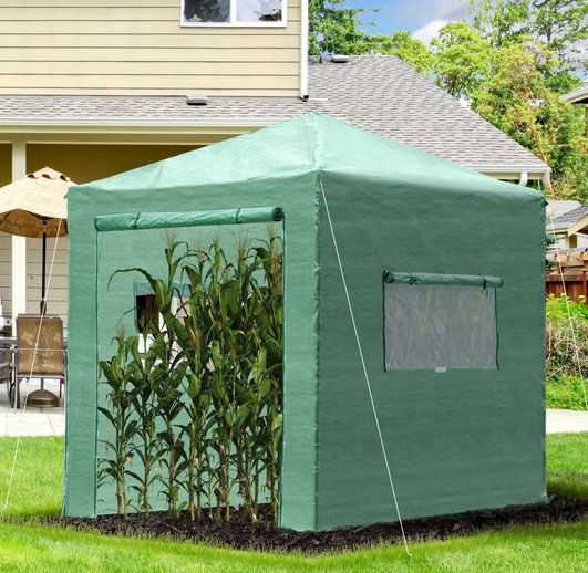 Outsunny 8' x 6' Portable Walk in Greenhouse with Roll-up Door Windows Outdoor Foldable