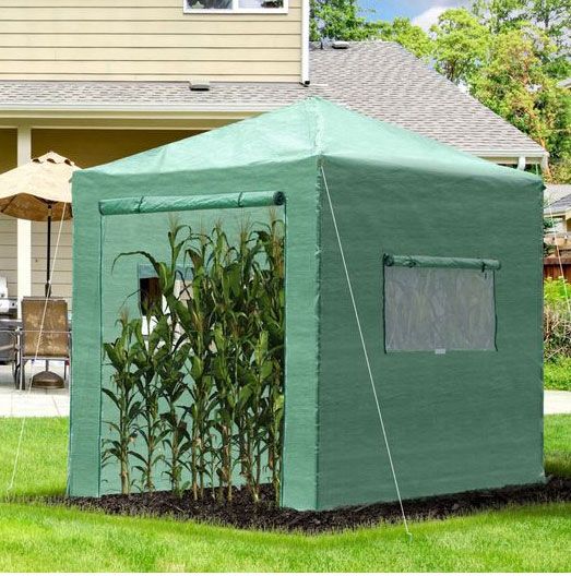 Outsunny 8' x 8' Portable Walk in Greenhouse with Roll-up Door Windows Outdoor Foldable