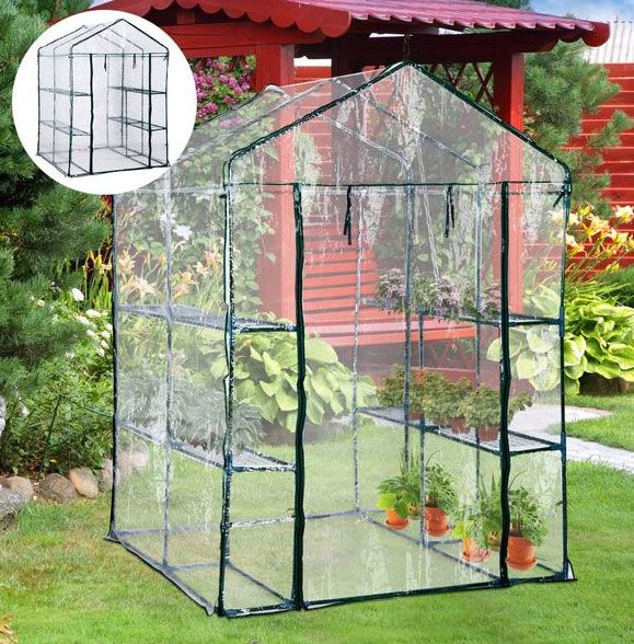 Outsunny 5' x 5' x 6' 3-Tier 8 Shelf Outdoor Portable Walk-In Garden Greenhouse Kit with Cover
