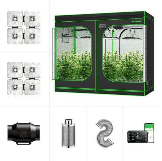 VIVOSUN GIY 8 x 4 ft. Smart Grow Kit with 2x AeroLight 400W, AeroZesh 6'' Air Filtration Kit, 96'' x 48'' x 80''