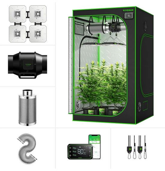 VIVOSUN GIY 4 x 4 ft. Smart Grow Kit with AeroLight 400W, AeroZesh 6'' Air Filtration Kit, 48'' x 48'' x 80''