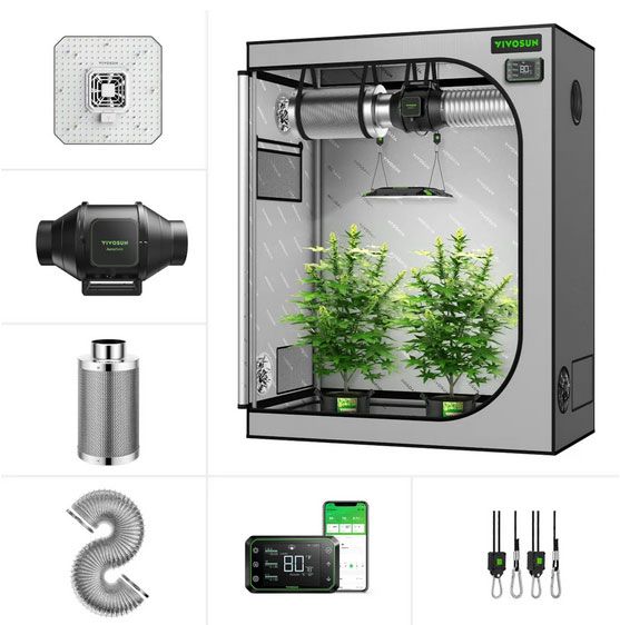 VIVIVOSUN 4 x 2 ft. Grey Grow Tent Smart Grow Kit with AeroLight 100W, AeroZesh 48'' x 24'' x 60'' Grow Tent