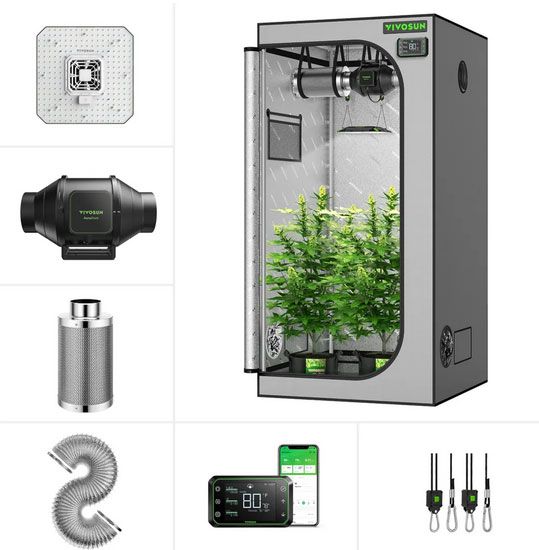 VIVIVOSUN 3 x 3 ft. Grey Grow Tent Smart Grow Kit with AeroLight 100W, AeroZesh 36'' x 36'' x 72'' Grow Tent