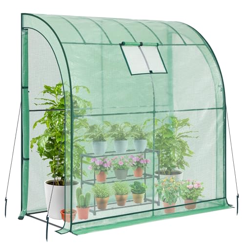 Lean-to Greenhouse with 3-Tier Shelves: Ohuhu Portable Walk-in Wall ...
